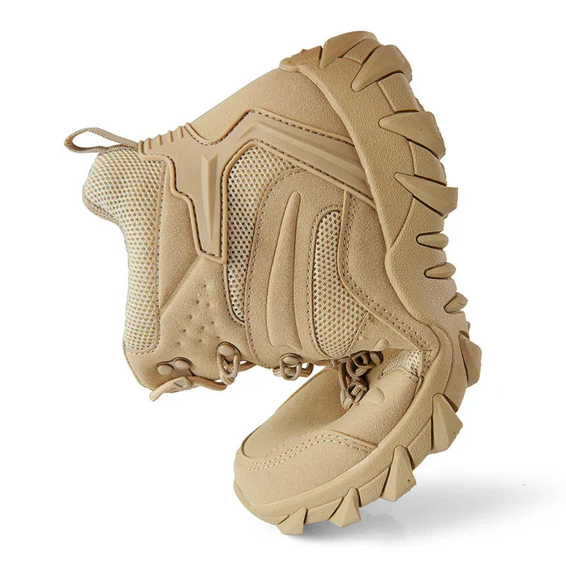 High hiking boot with ankle support and deep lug sole pattern