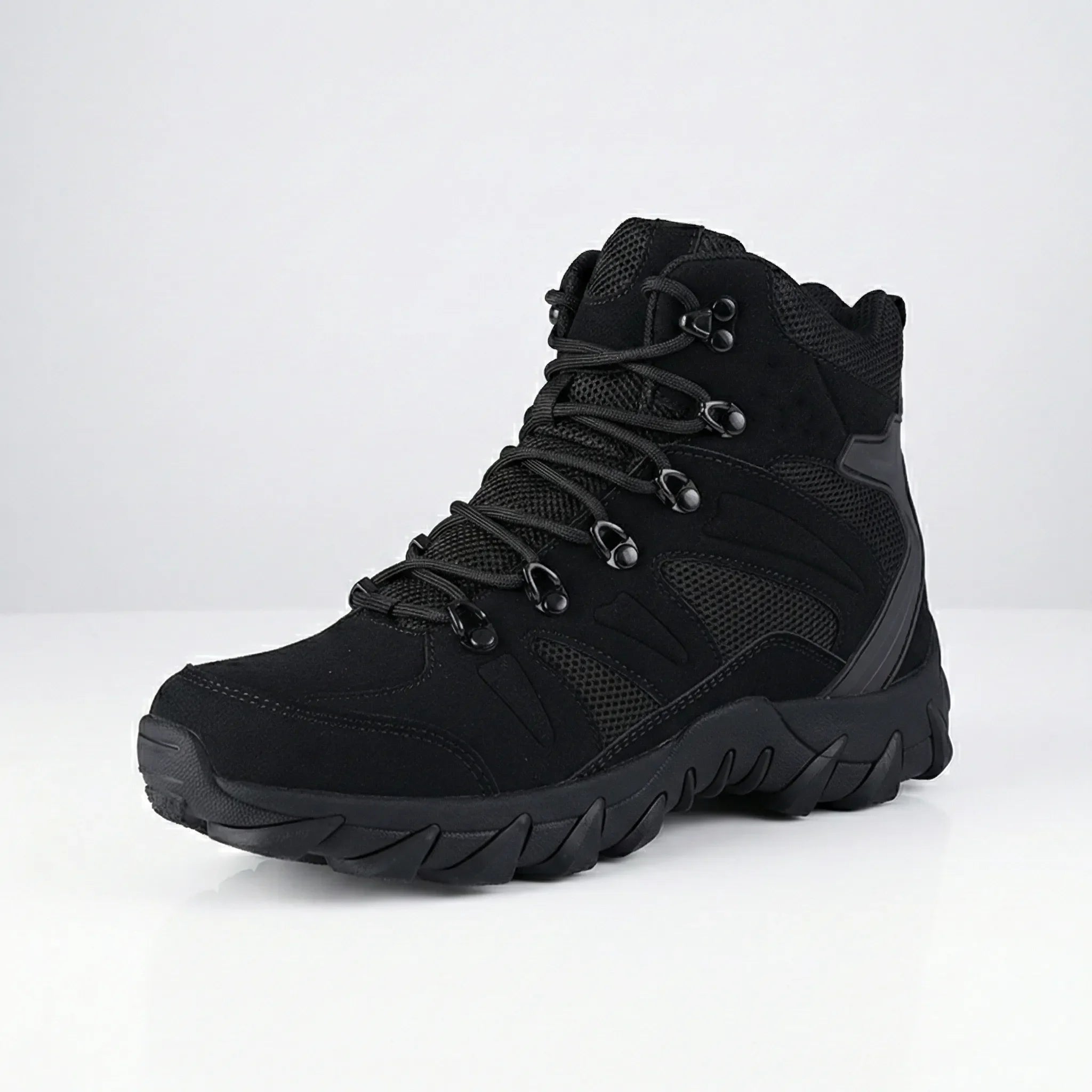 High hiking boot with ankle support and deep lug sole pattern