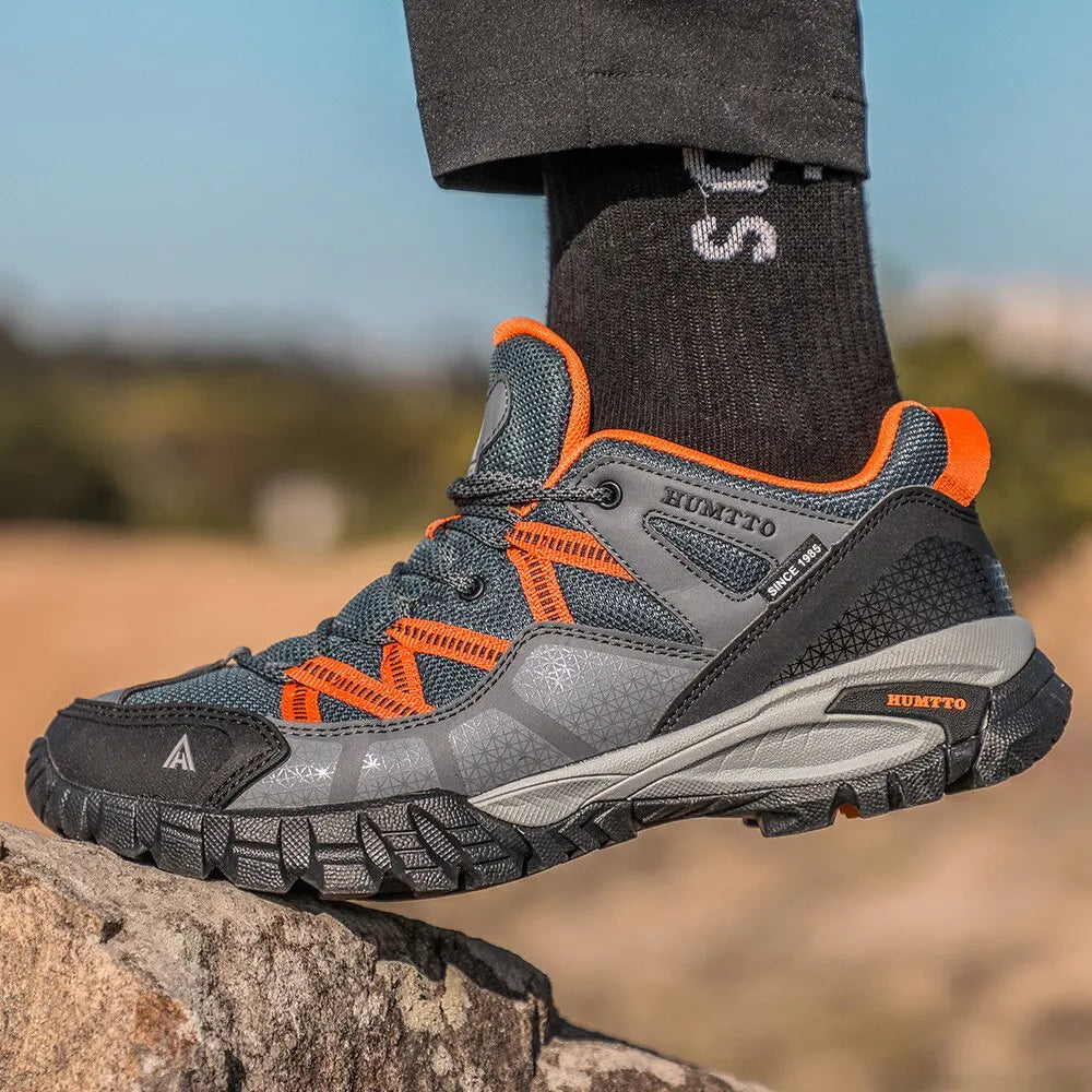 Men's hiking shoes with cushioned insole and deep tread sole for grip