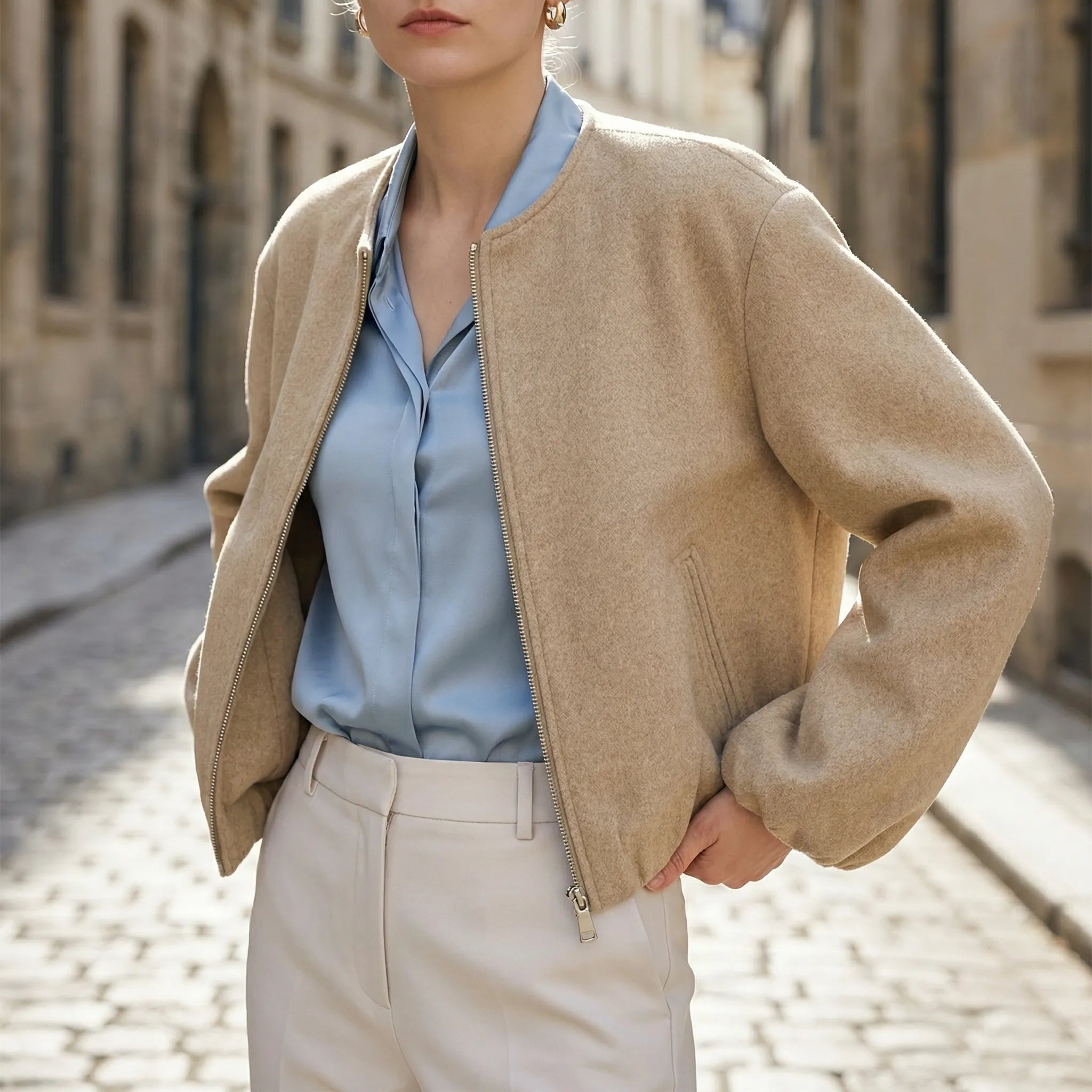 Celrien | Cropped Zip-Front Bomber Jacket