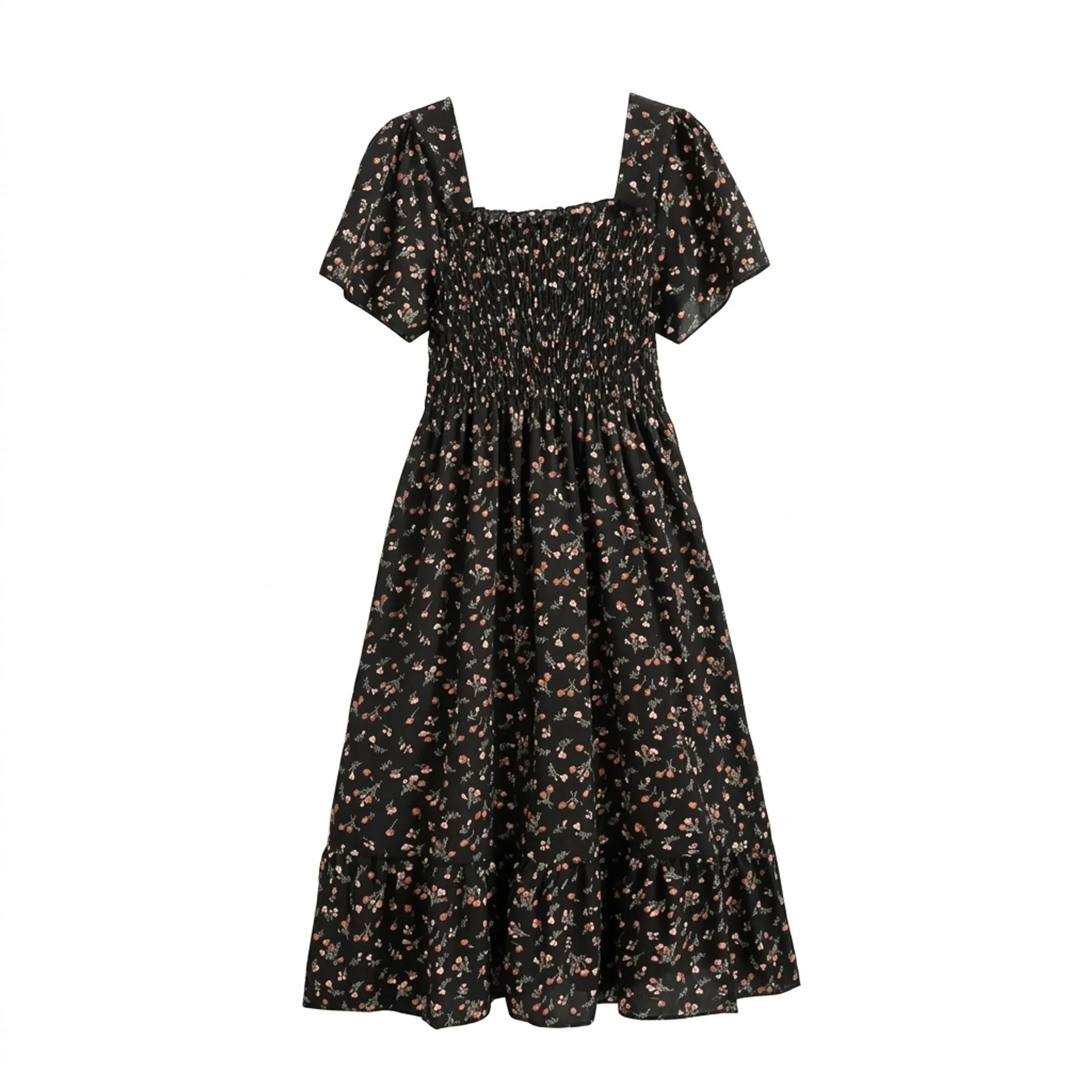 Celrien | Floral Smocked Knee-Length Dress