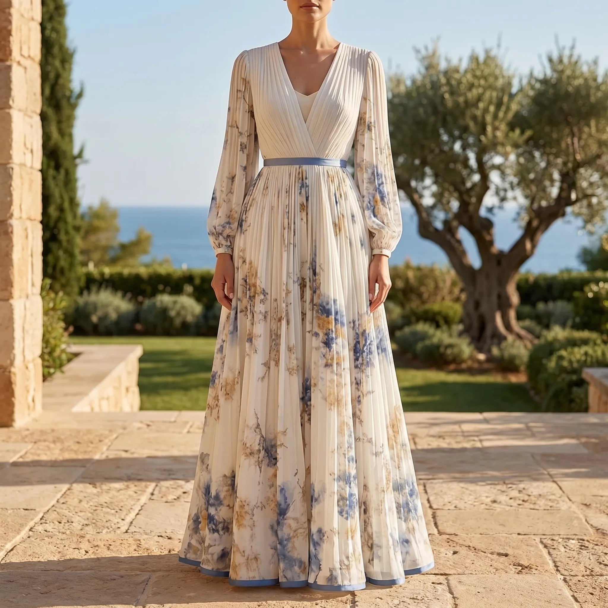 Celrien | Long Sleeve Pleated Maxi Dress