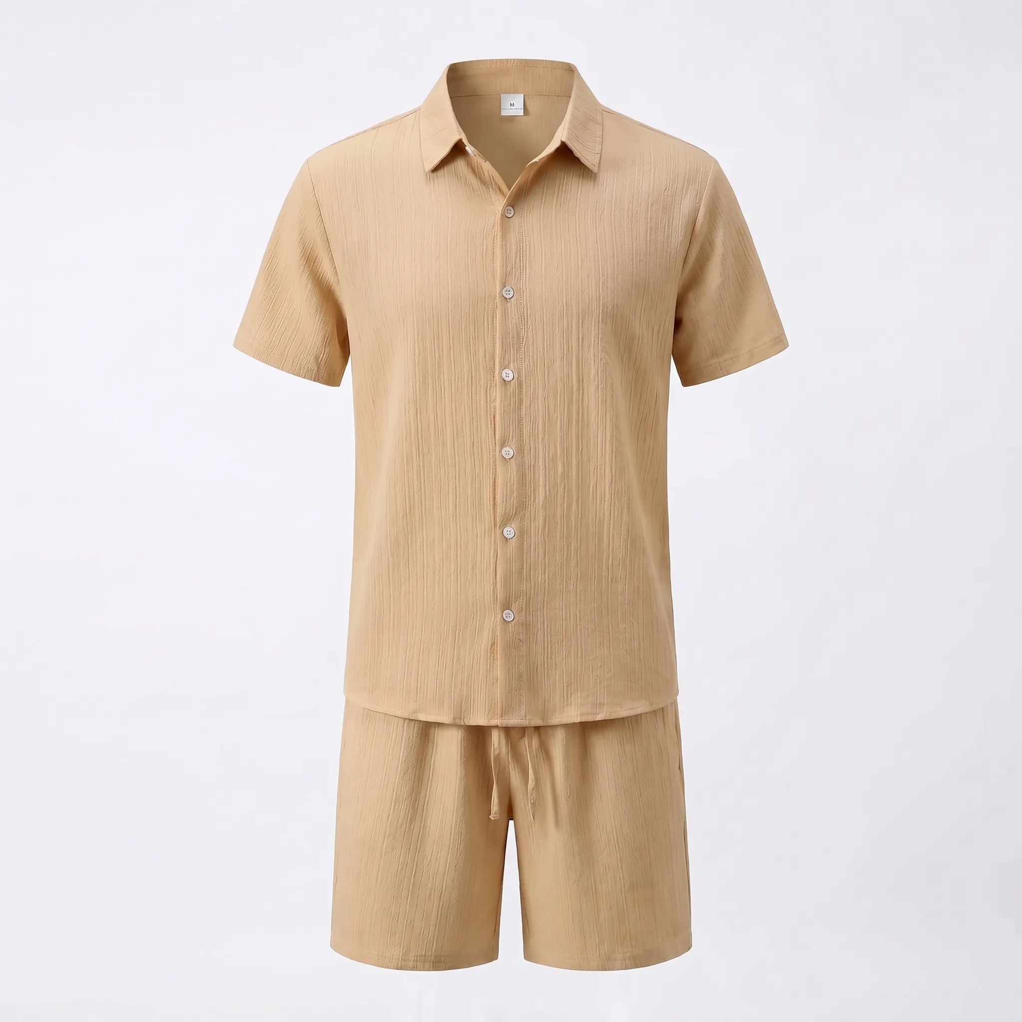 Celrien | Solid-Color Short Sleeve Shirt And Shorts Set