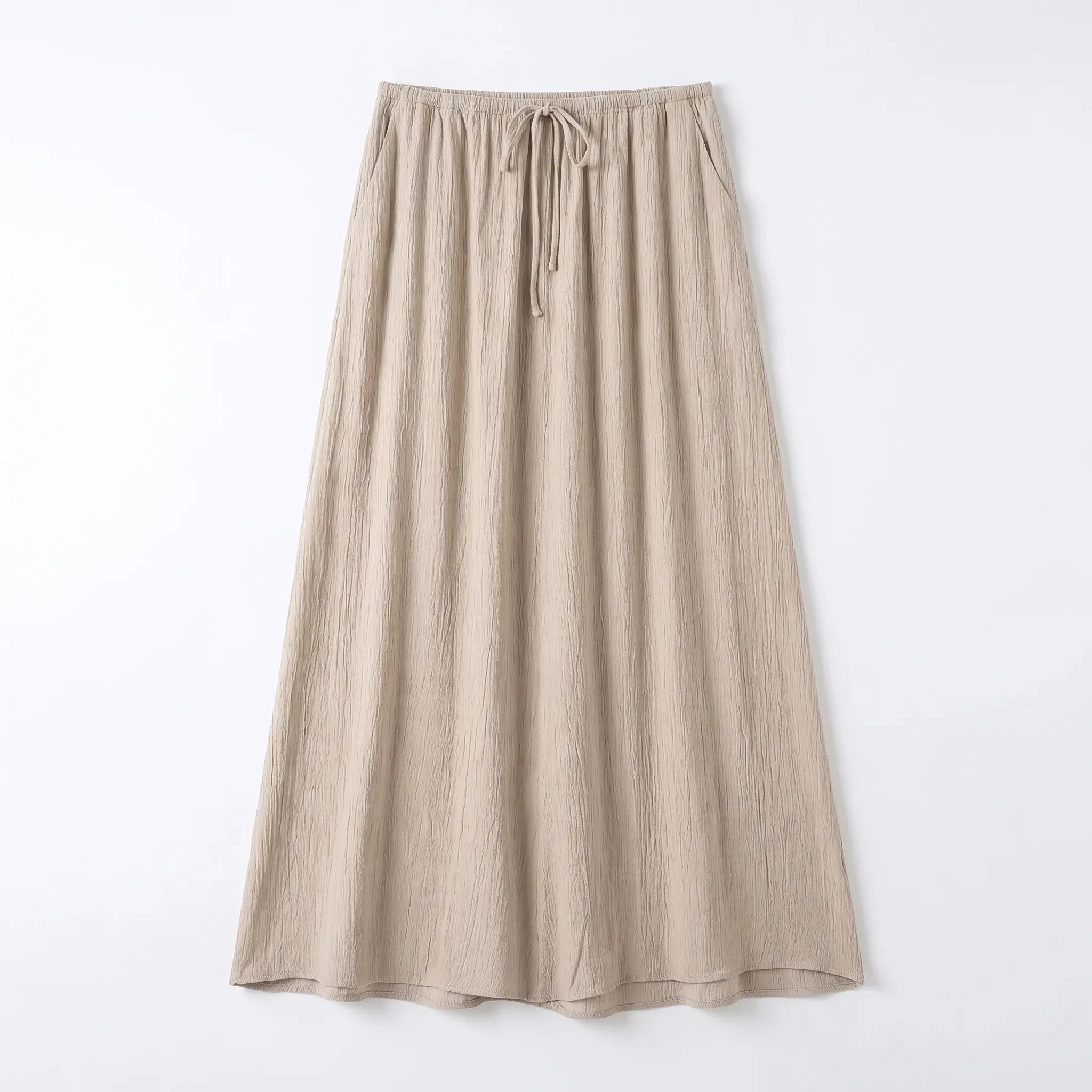Celrien | Solid A-Line Midi Skirt With Drawstring Waist