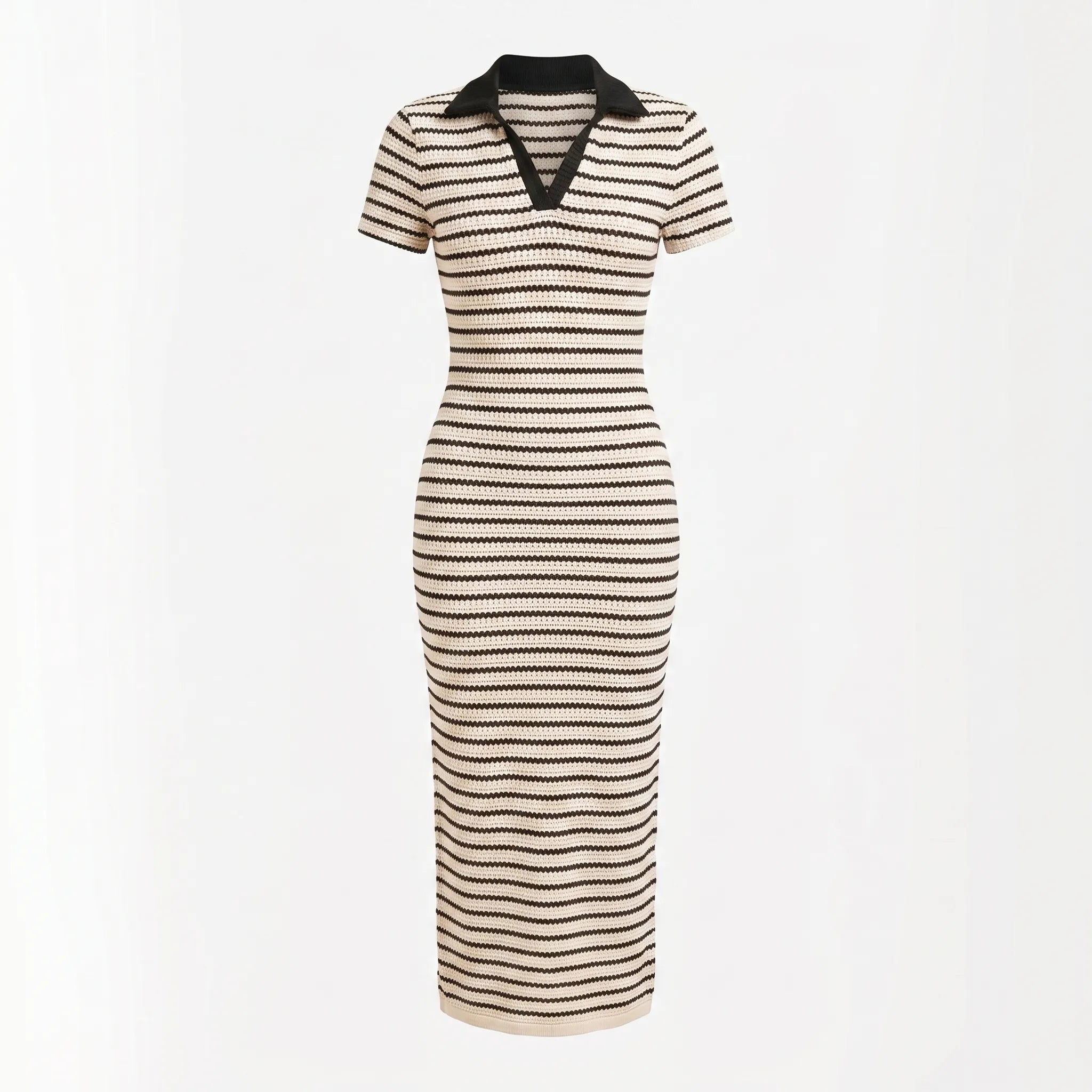 Celrien | Striped Collared Short Sleeve Maxi Dress