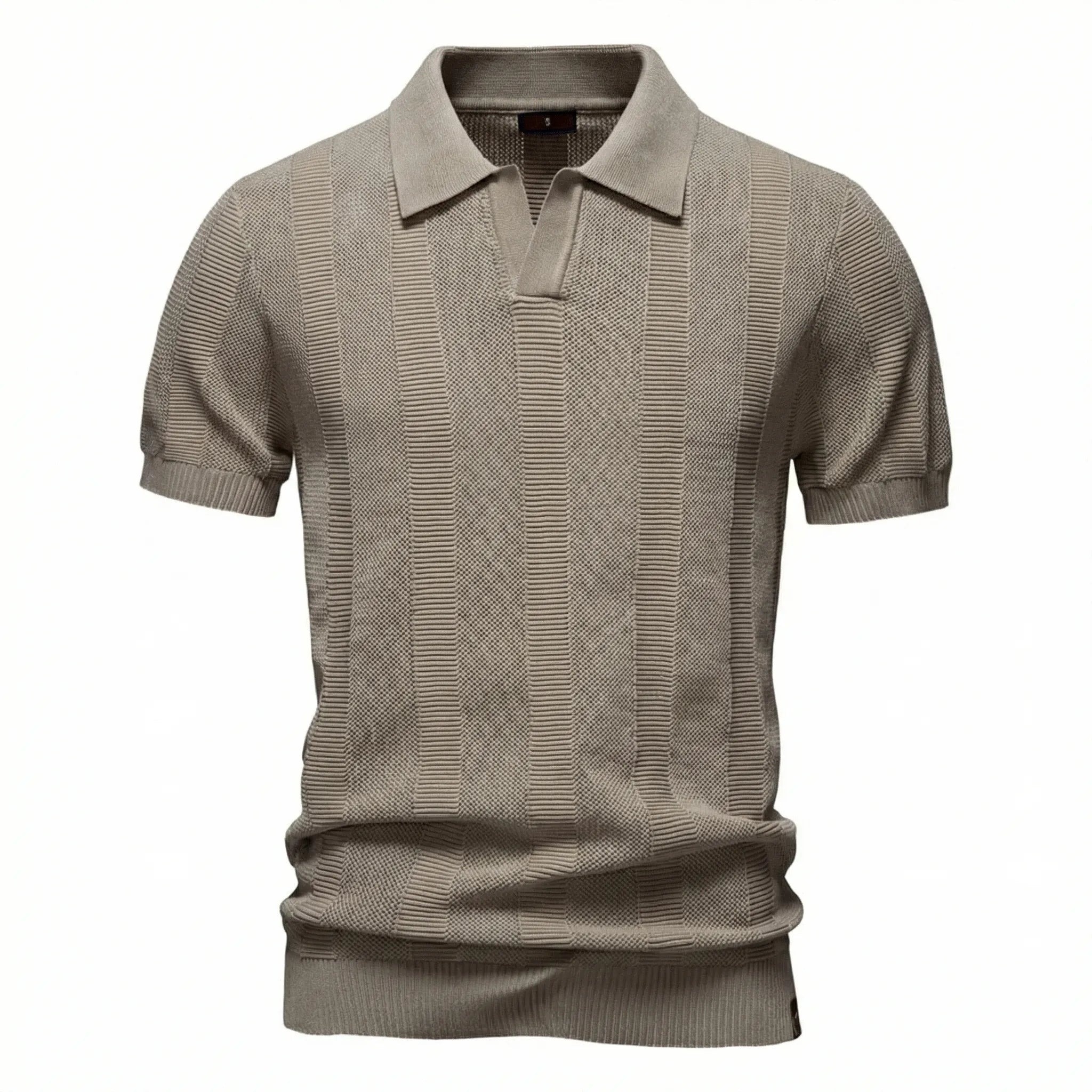 Celrien | Striped Knit Polo With Open Collar