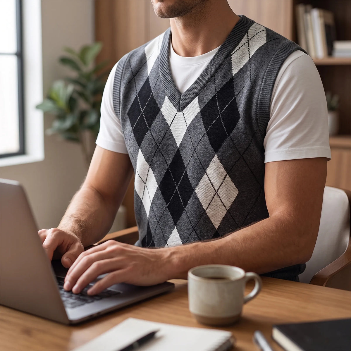 Celrien | Vesperon Slim Fit Sleeveless Argyle Knit Vest