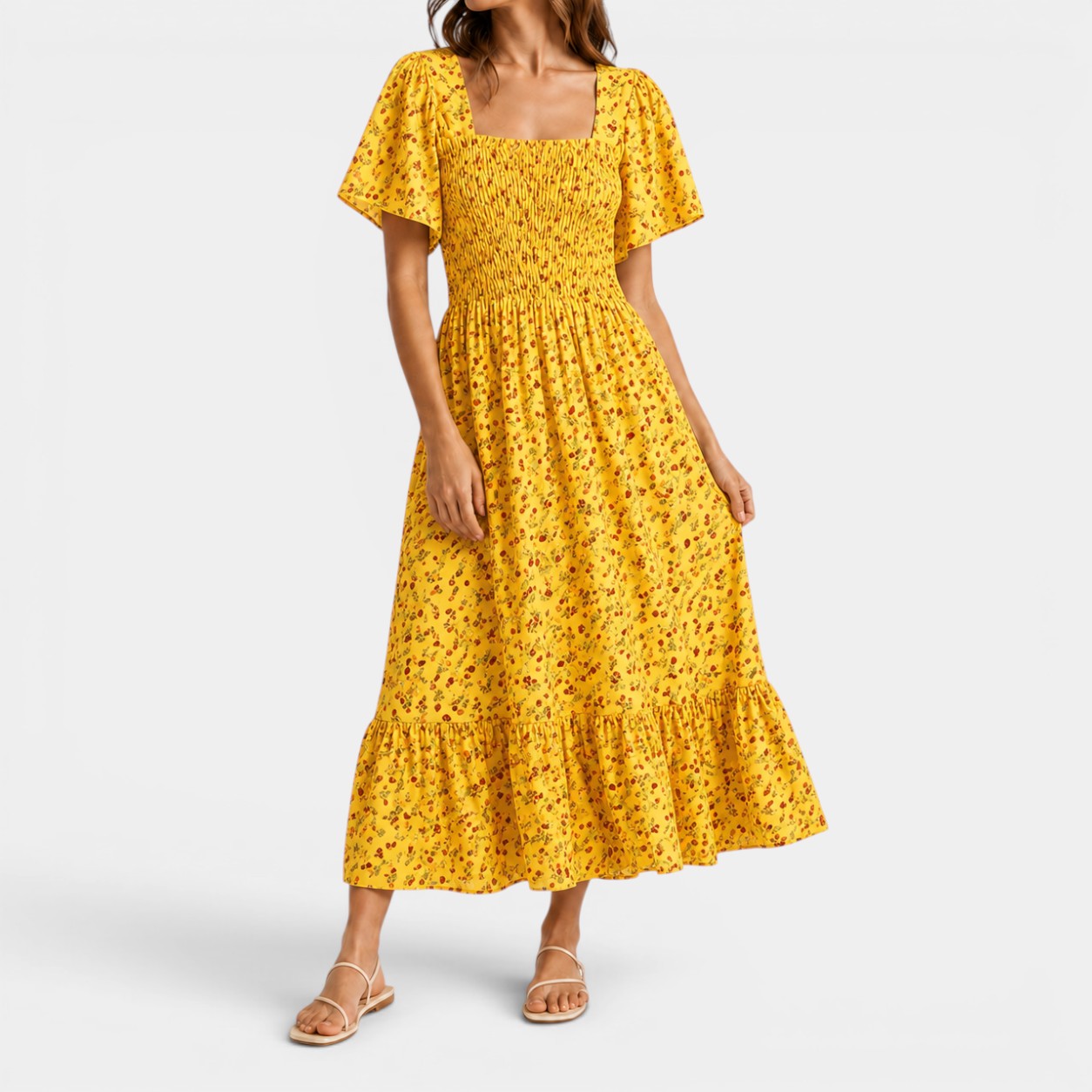Celrien | Women’s Floral Smocked Dress Flattering Knee-Length Summer