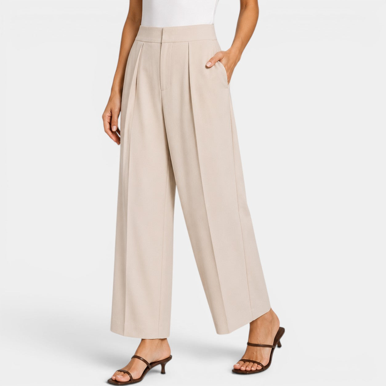 Celrien | Women’s High Waist Pleated Pants Loose Fit Elegant Work Trousers