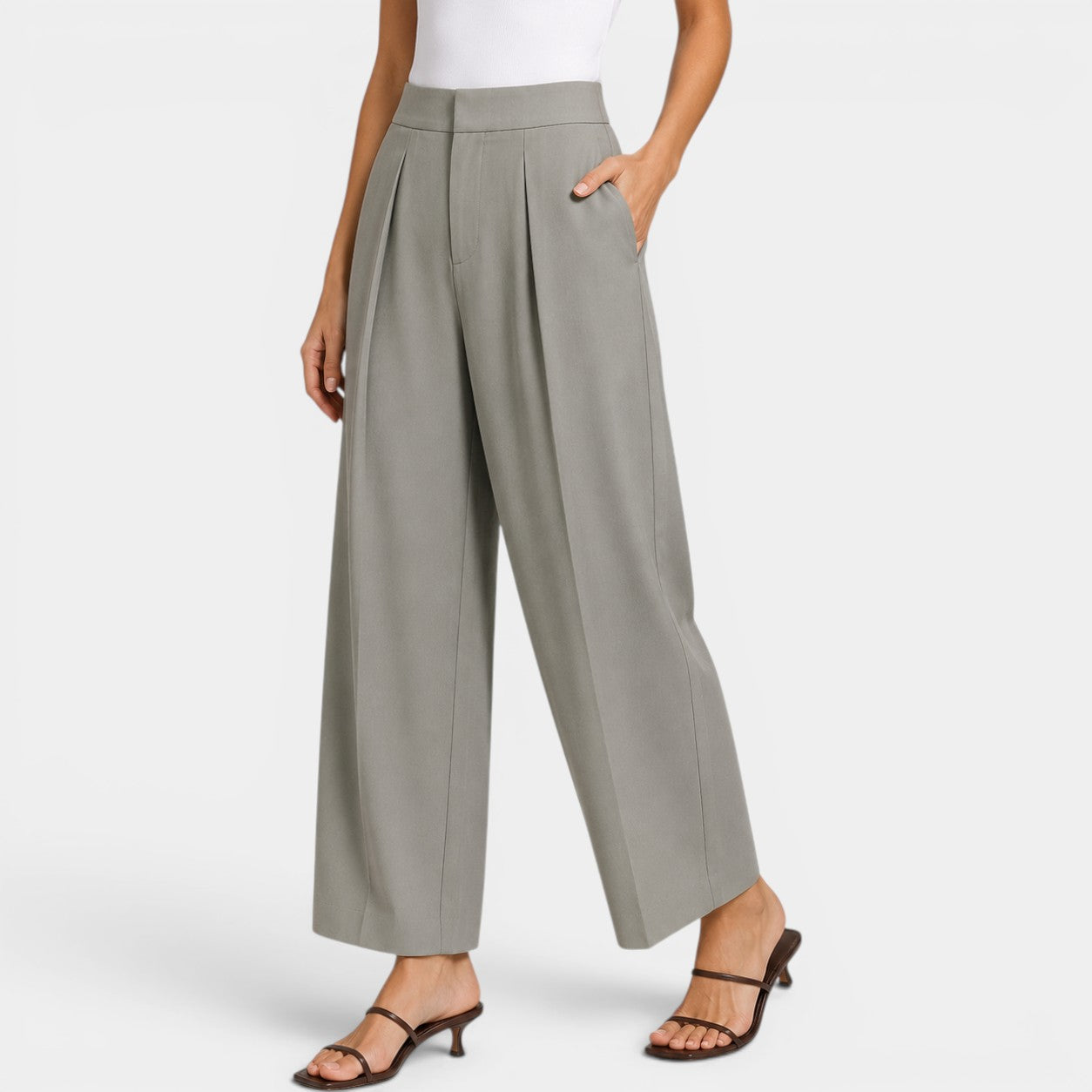 Celrien | Women’s High Waist Pleated Pants Loose Fit Elegant Work Trousers