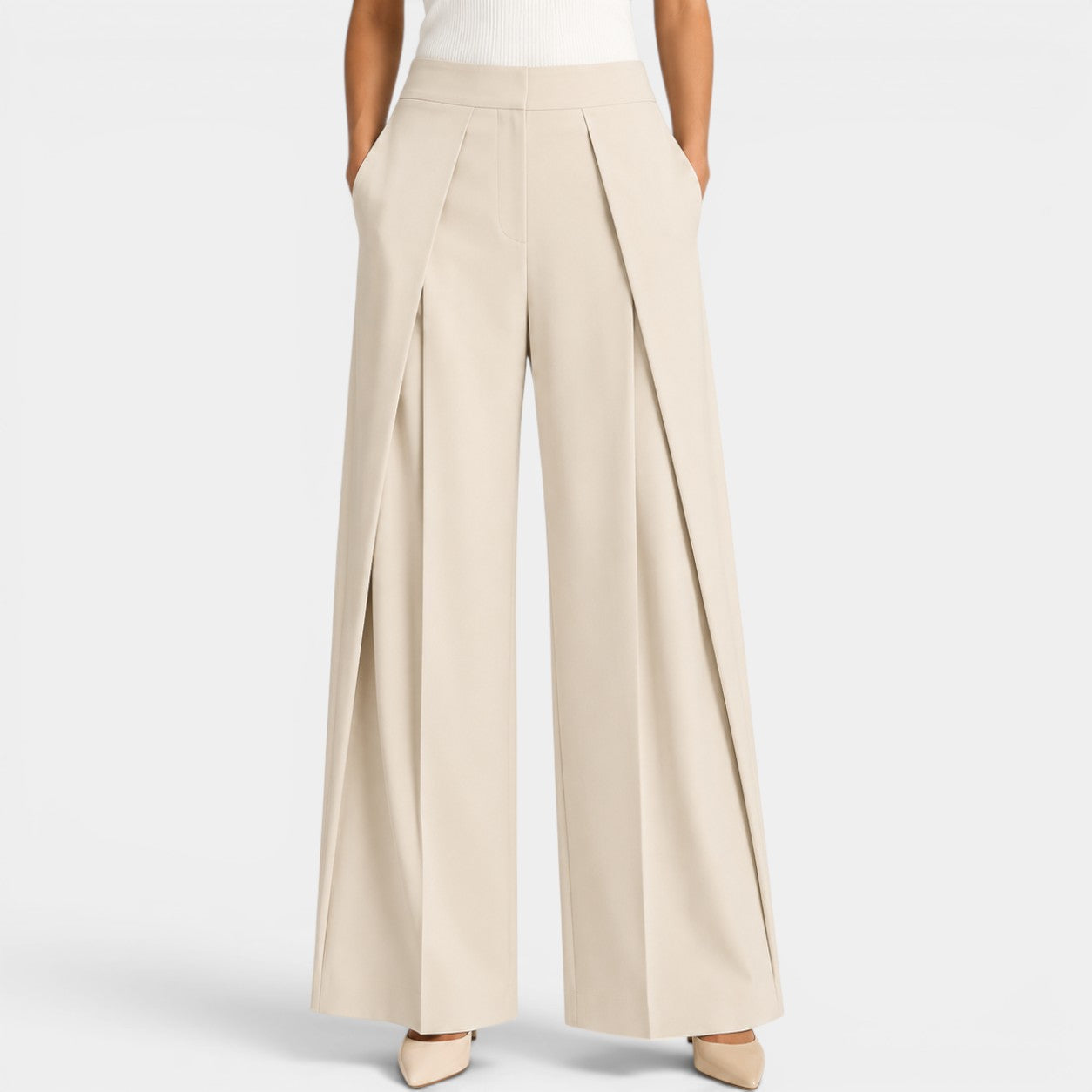 Celrien | Women’s Loose Fit Pleated Stripe Pants High Waist Casual Wear