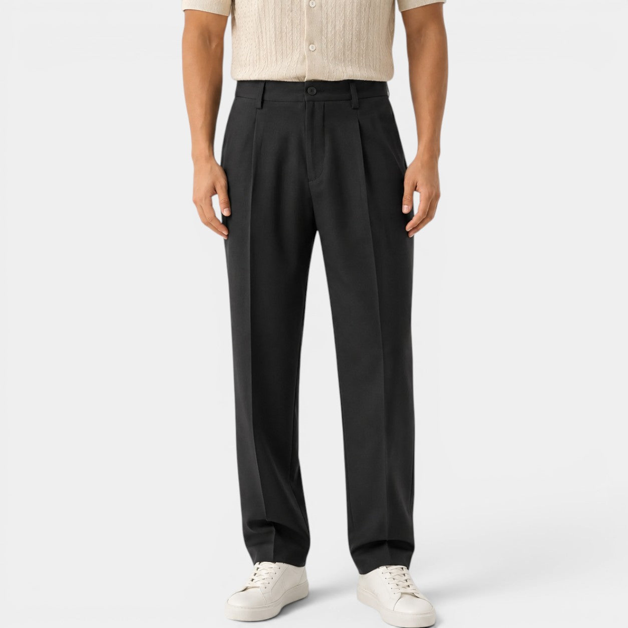 Celrien | Men’s Pleated Lightweight Trousers Comfortable Semi Wide Leg Slacks