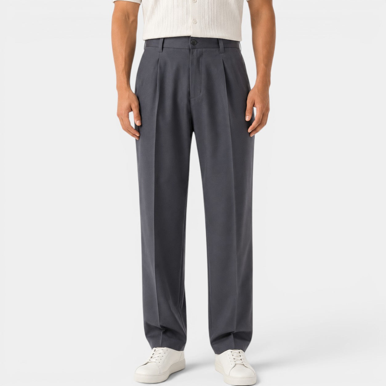 Celrien | Men’s Pleated Lightweight Trousers Comfortable Semi Wide Leg Slacks