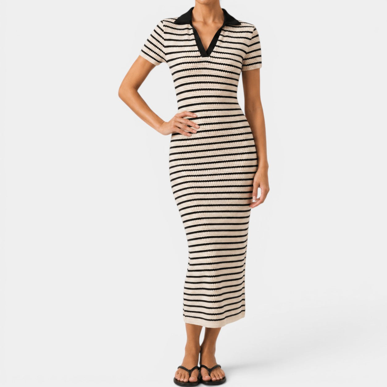 Celrien | Women’s Striped Maxi Dress Flattering V Neck Summer Daywear