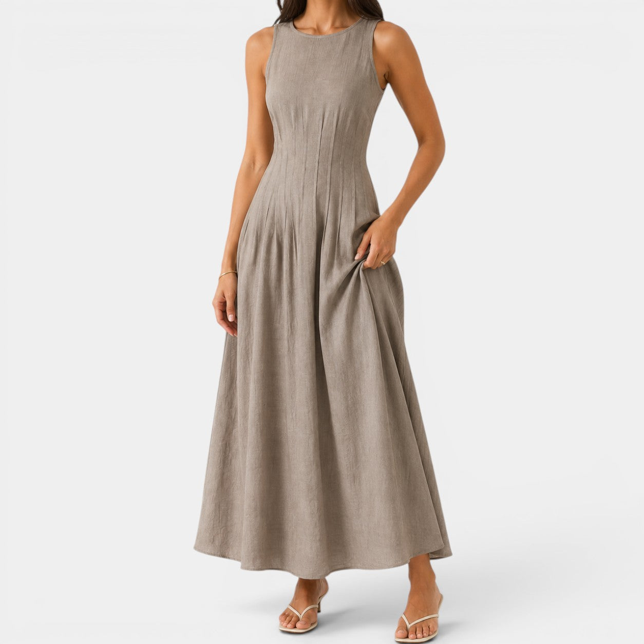 Celrien | Women’s Elegant Sleeveless Maxi Dress Waist Defined Slim Fit