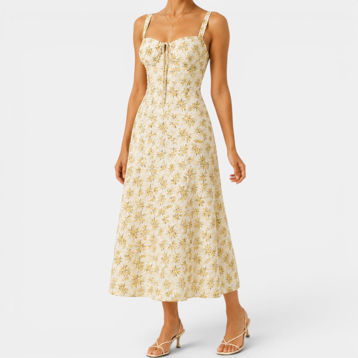 Celrien | Women’s Summer Floral Midi Dress Spaghetti Strap Pleated