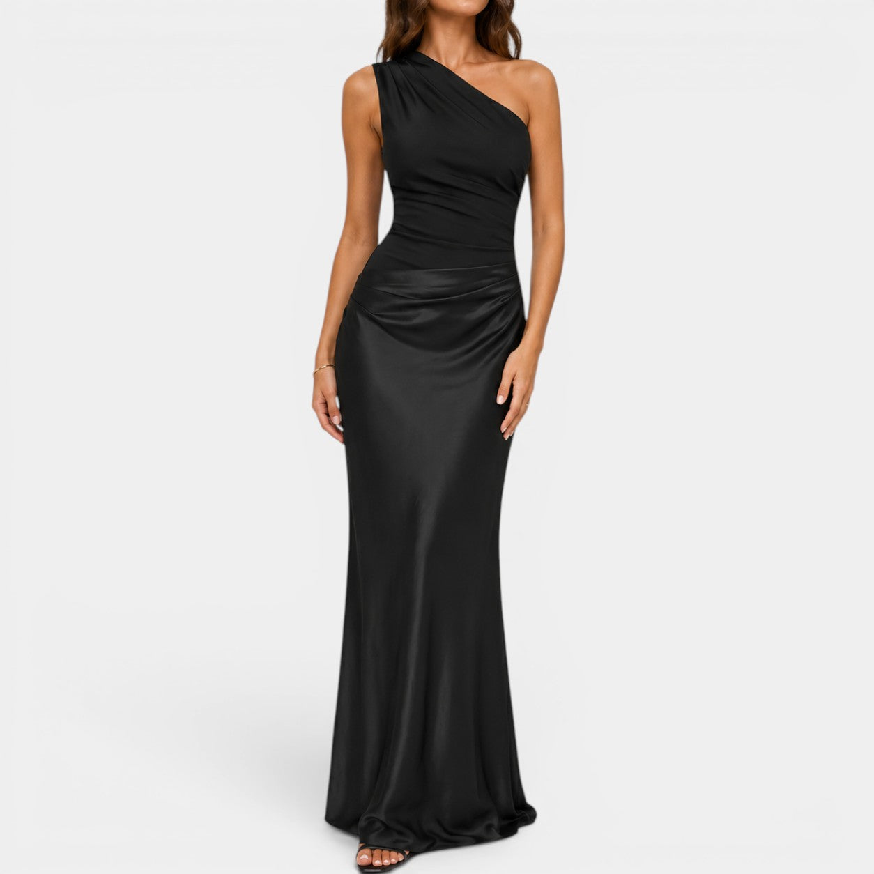Celrien | Women's Elegant One Shoulder Neck Pleated Party Maxi Dress