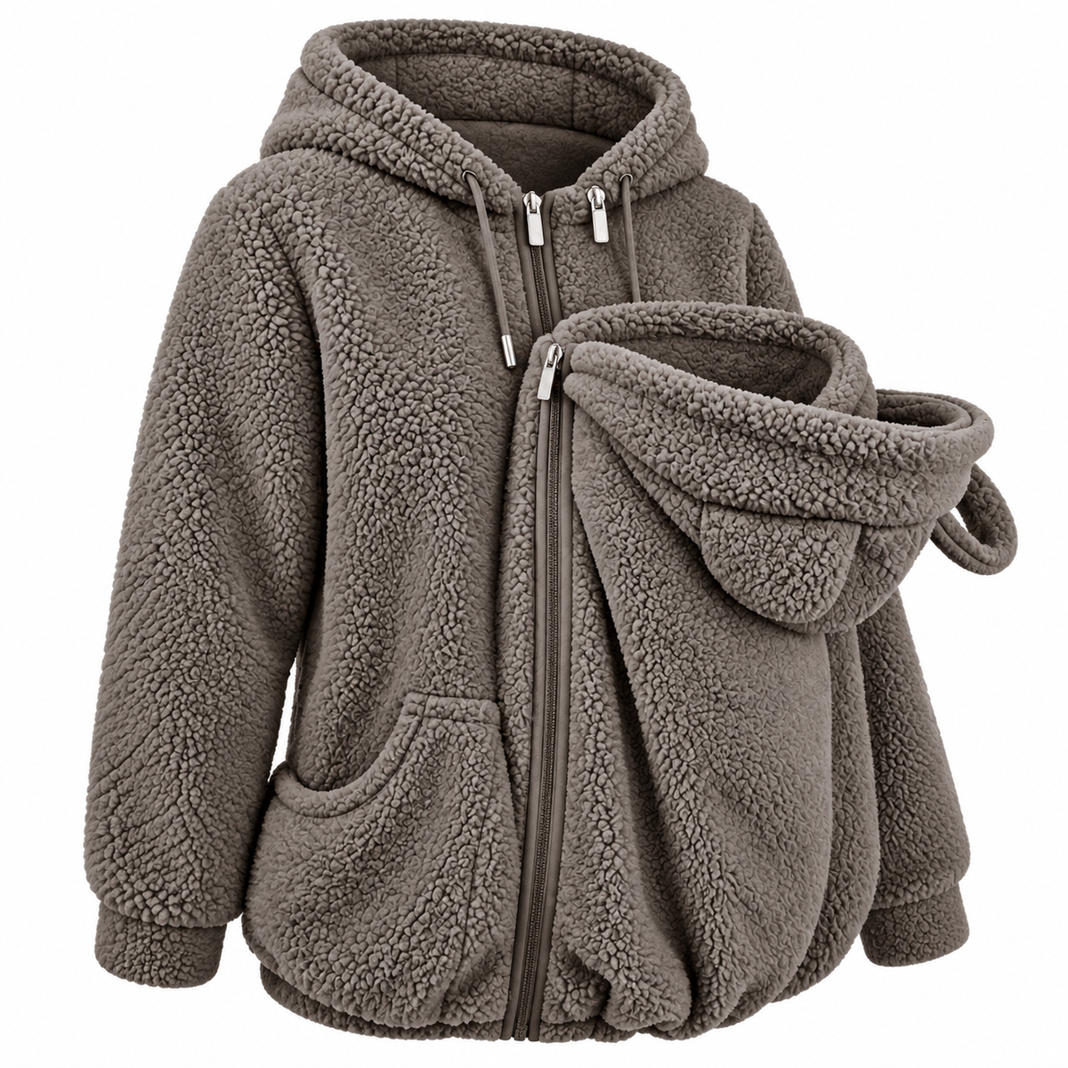 Plush Parent-Child Hoodie with Cozy Front Pouch for Warm Outings
