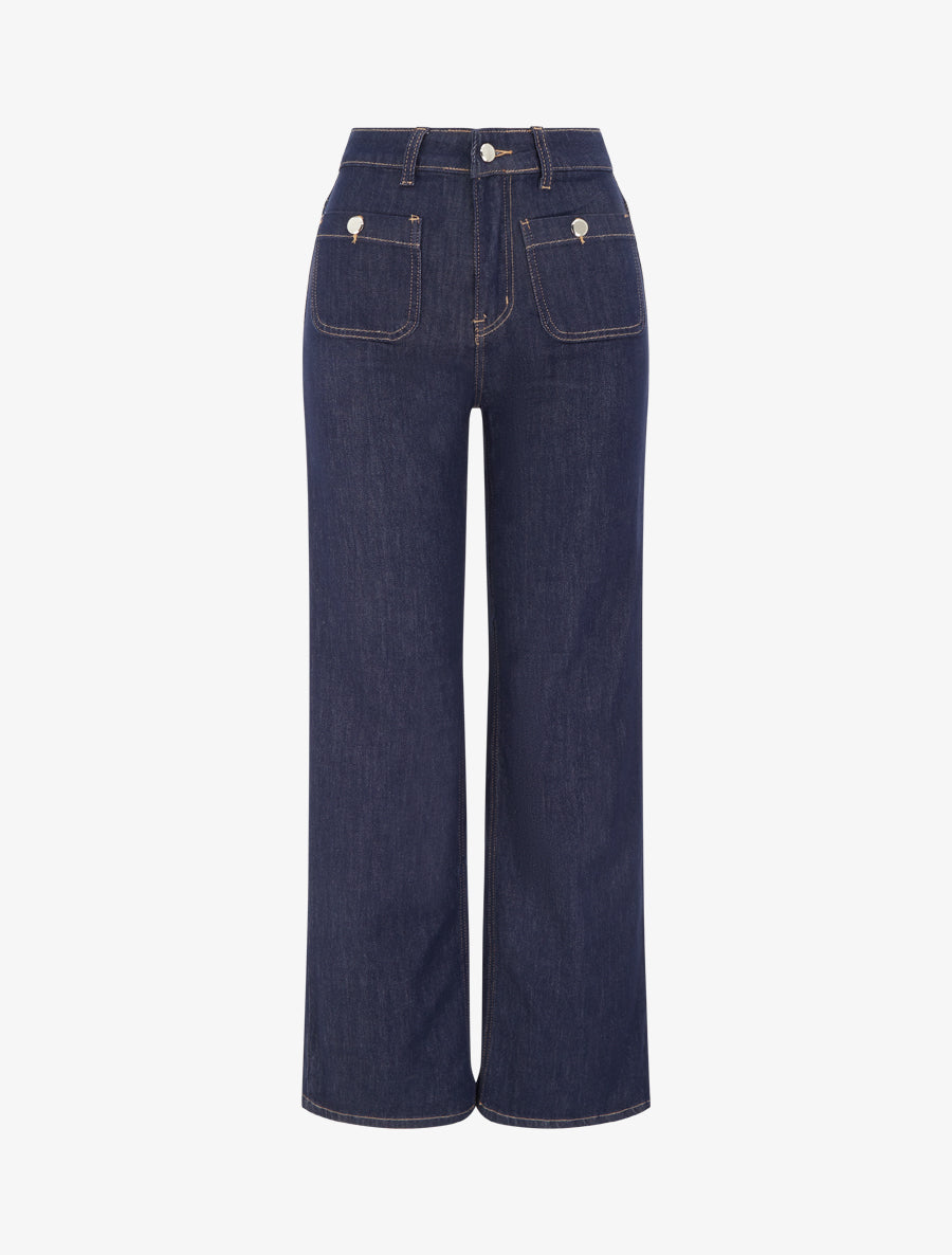 High-Waisted Wide Leg Jeans with Golden Topstitching