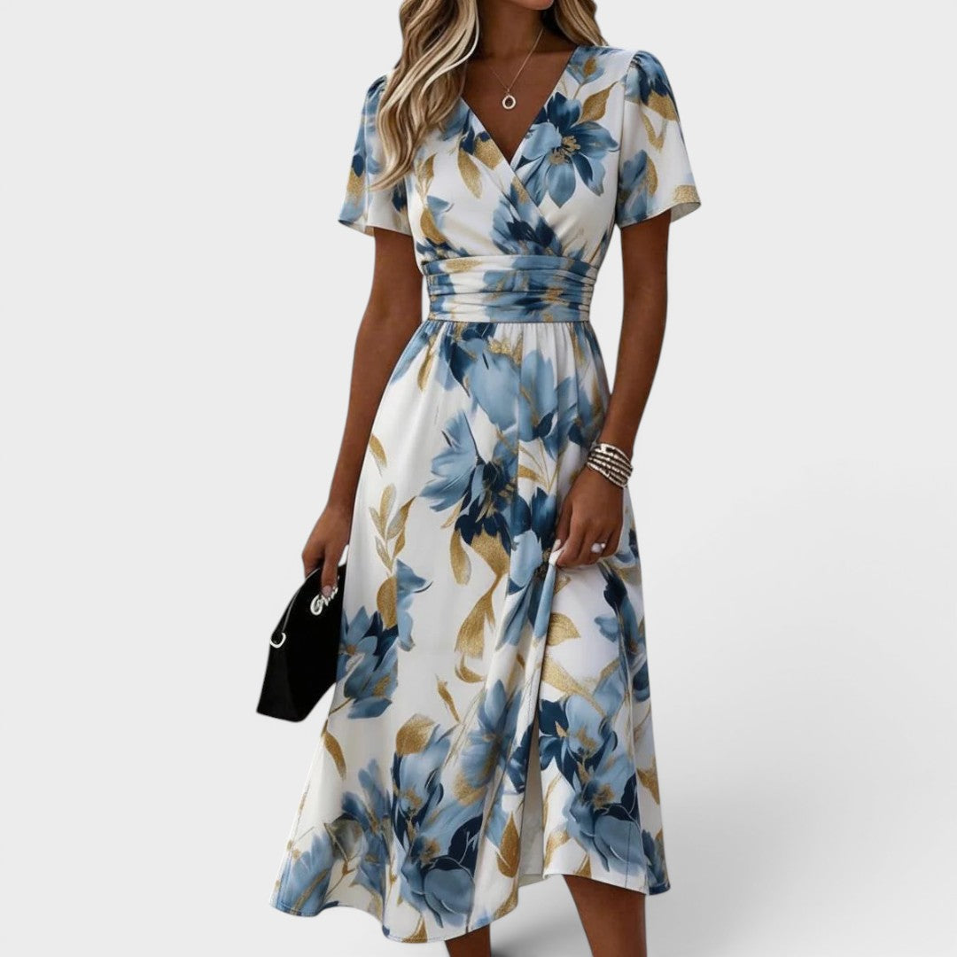 Floral Wrap Waist Midi Dress