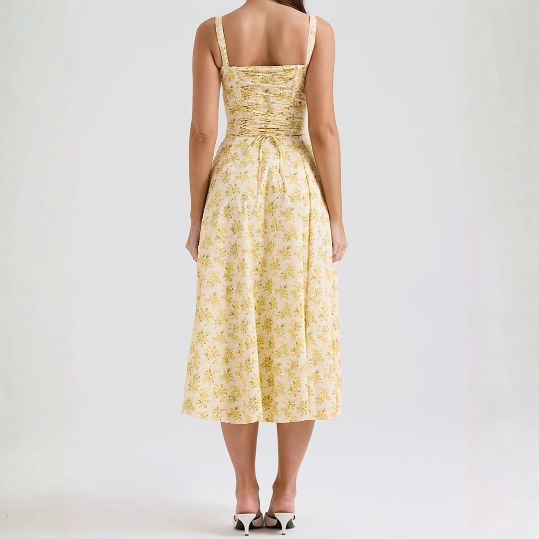 Celrien | Women’s Summer Floral Midi Dress Spaghetti Strap Pleated
