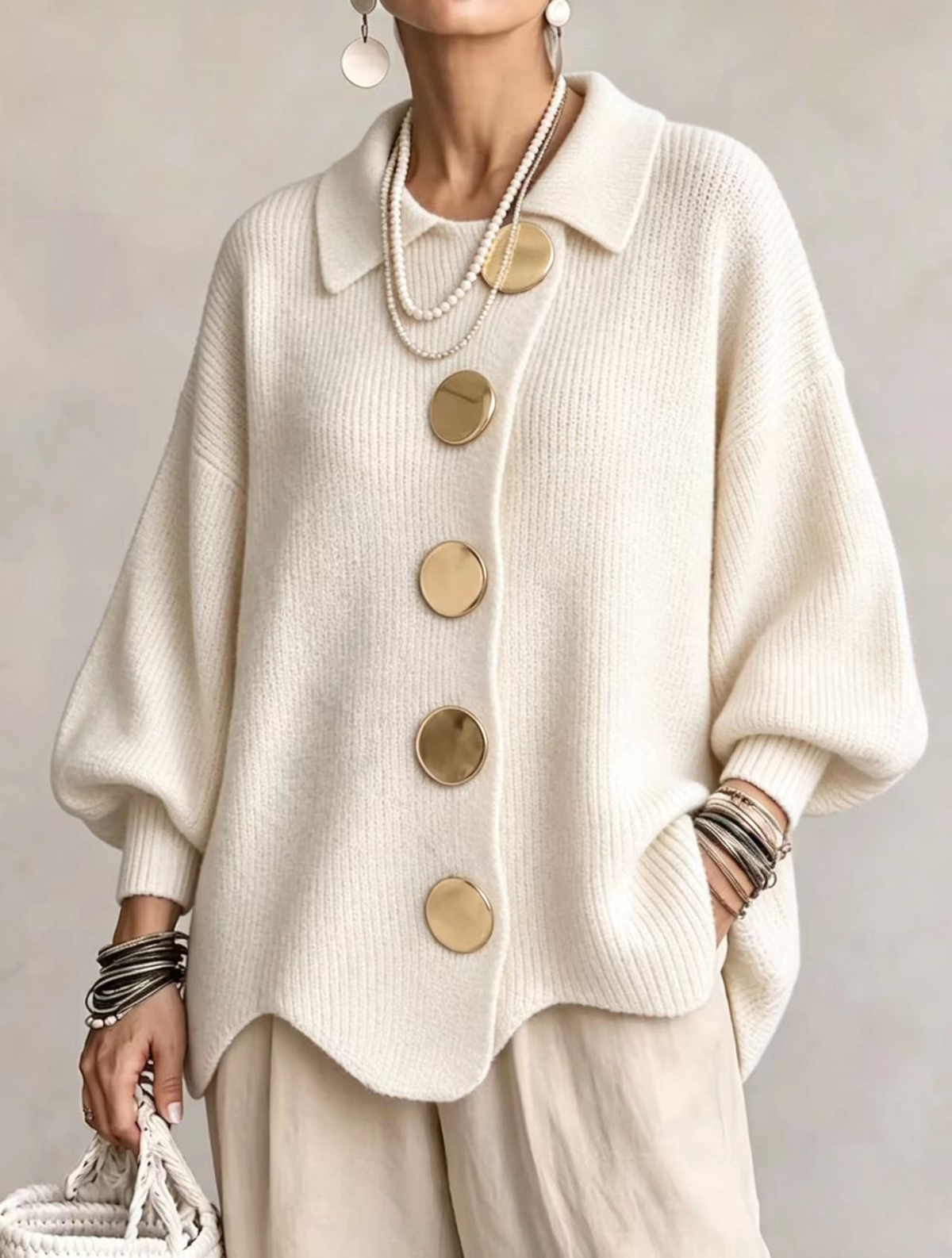 Oversized Collared Cardigan for Women