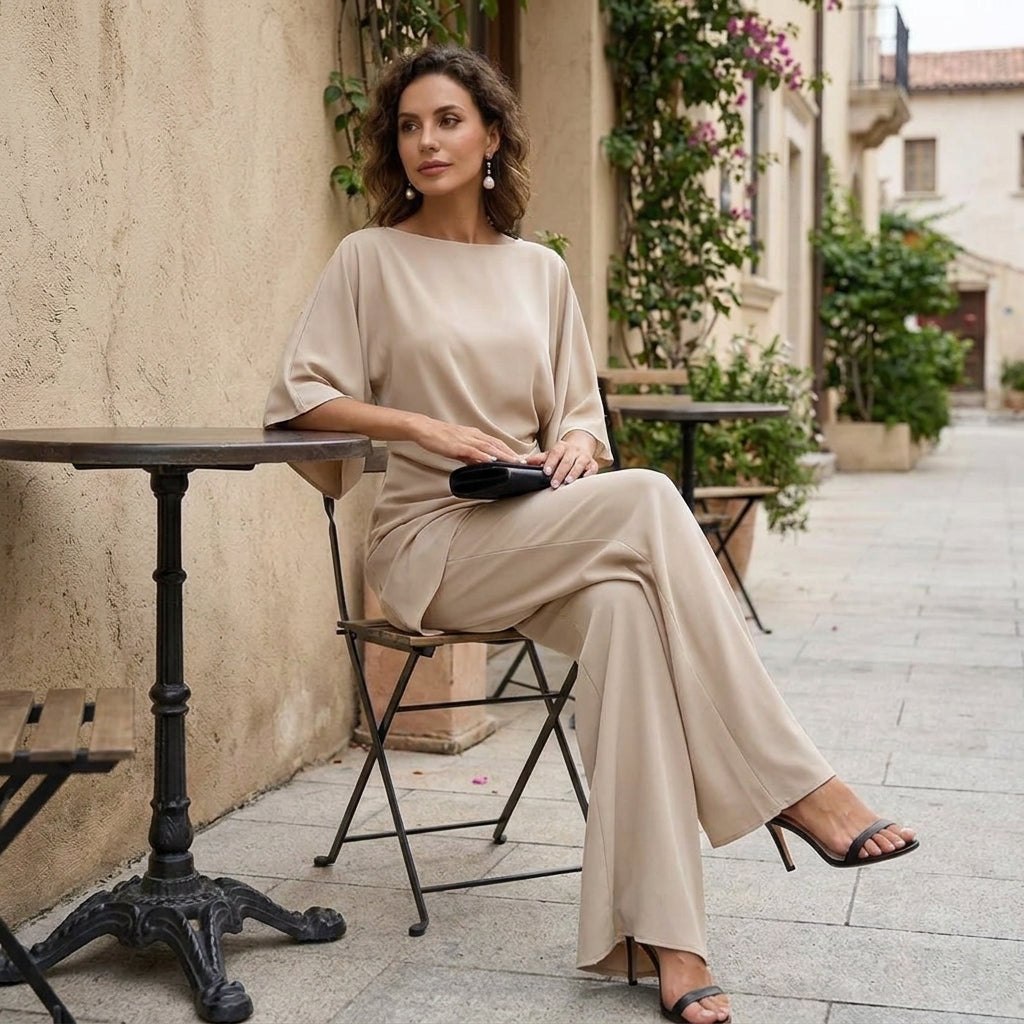 Two-Piece Set with Palazzo Trousers and Cape Sleeves