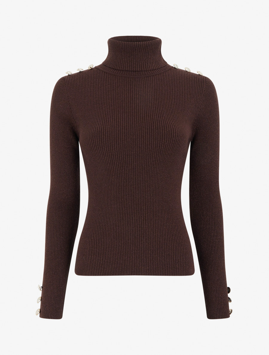 Glittery Ribbed Knit Turtleneck Sweater