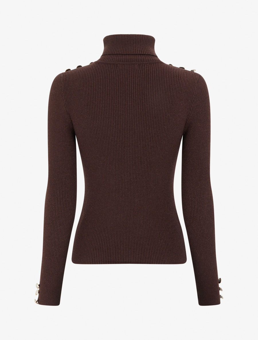 Glittery Ribbed Knit Turtleneck Sweater