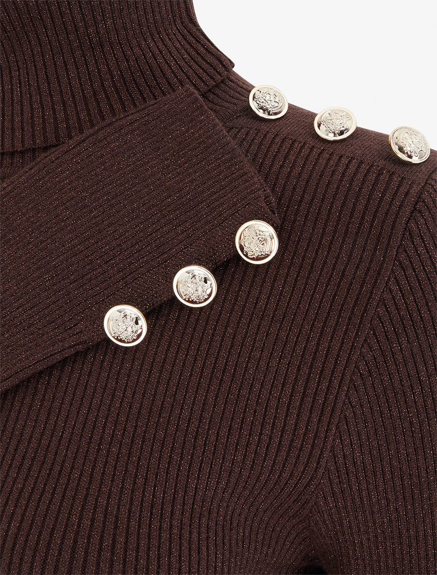 Glittery Ribbed Knit Turtleneck Sweater