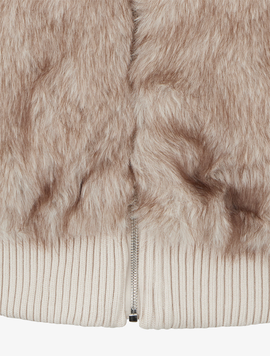 Ribbed Jacket with High Collar and Fur