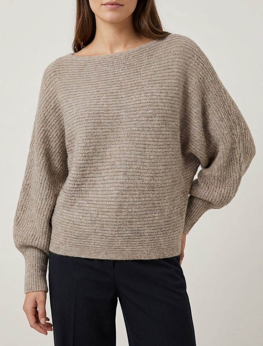Oversized Ribbed Knit Boatneck Sweater
