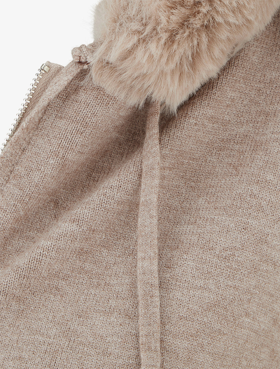 Synthetic Fur Hooded Sweatshirt - Taupe