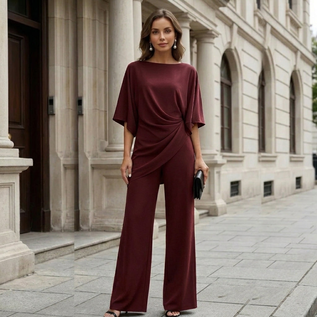 Two-Piece Set with Palazzo Trousers and Cape Sleeves