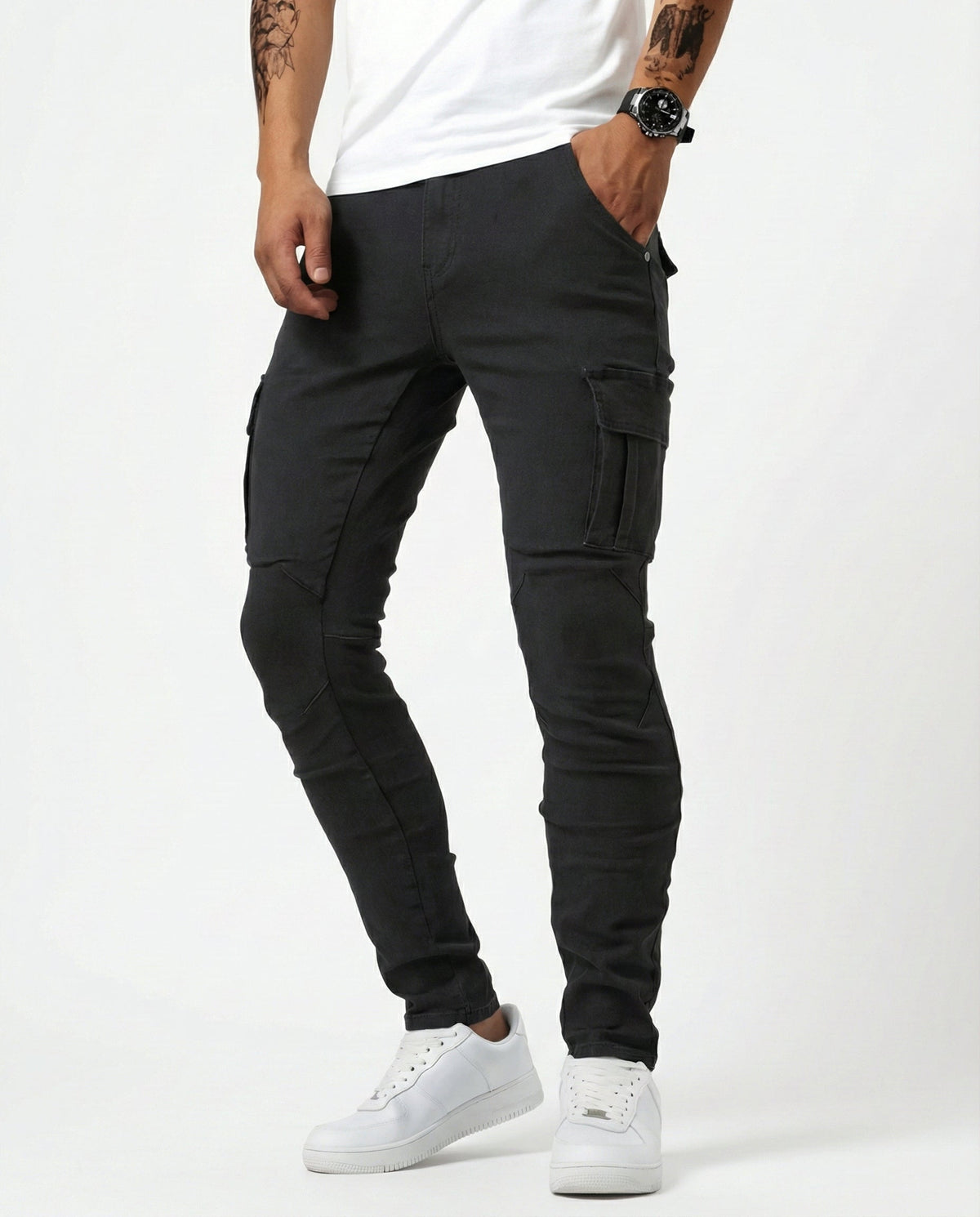 Elastic Navy Cargo Trousers