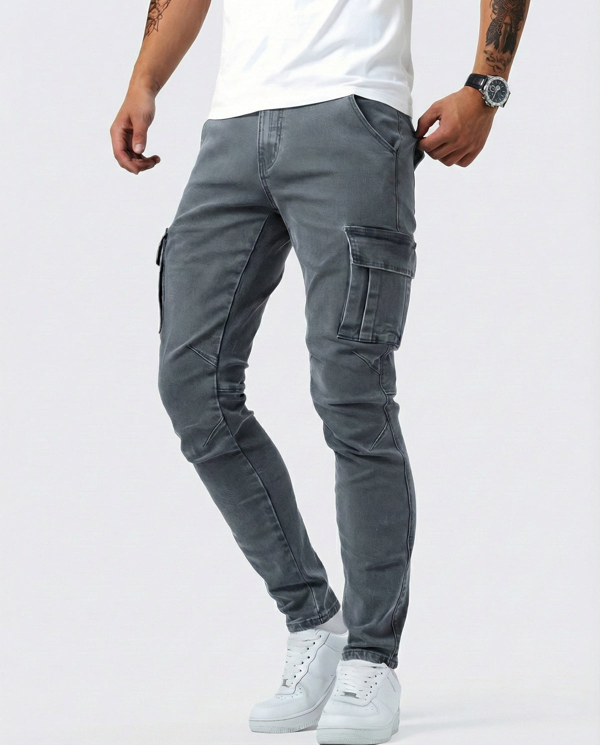 Elastic Navy Cargo Trousers