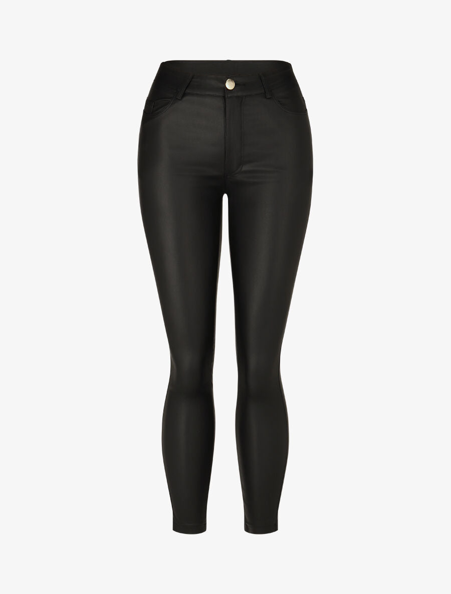 Coated Effect Skinny Jeans 5 Pockets - Black