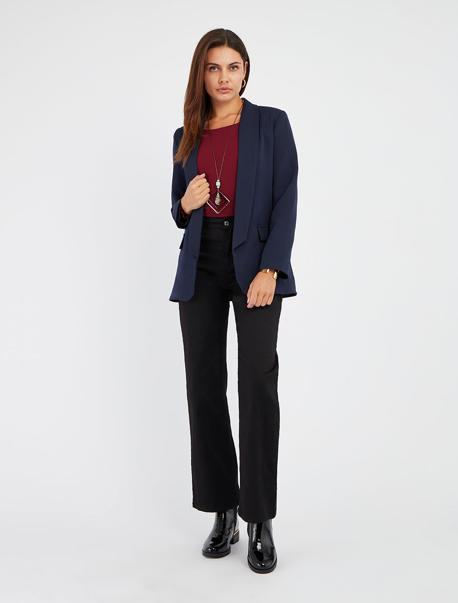 Straight Blazer with Shoulder Pads - Navy