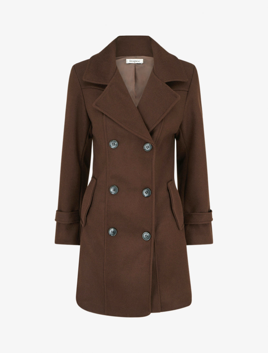 Straight Coat with Notched Collar - Brown