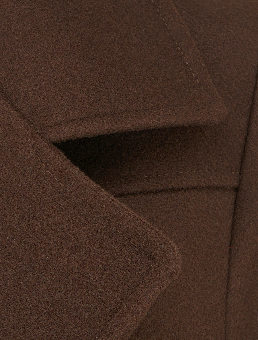Straight Coat with Notched Collar - Brown