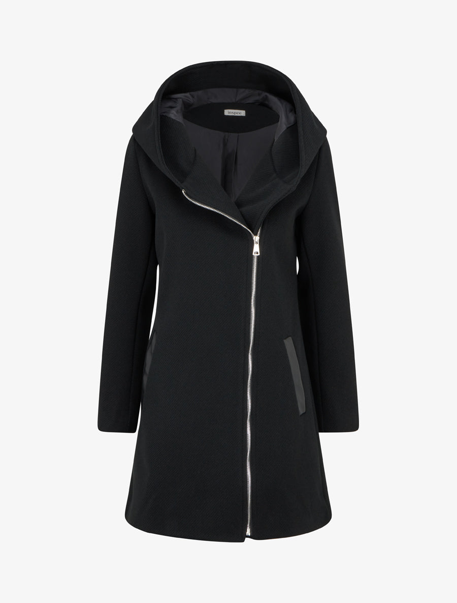 Textured Coat with Shoulder Pads - Black
