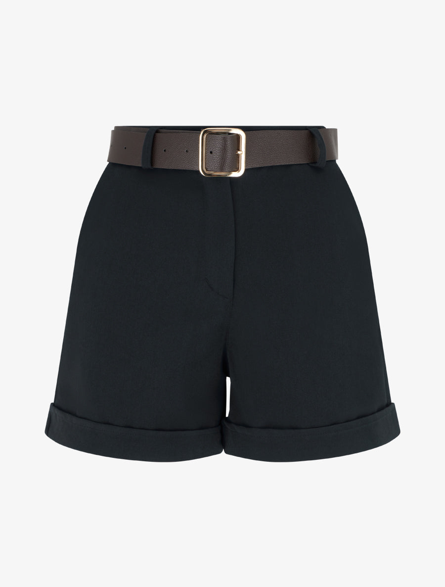 High-Waisted Cuffed Shorts - Black