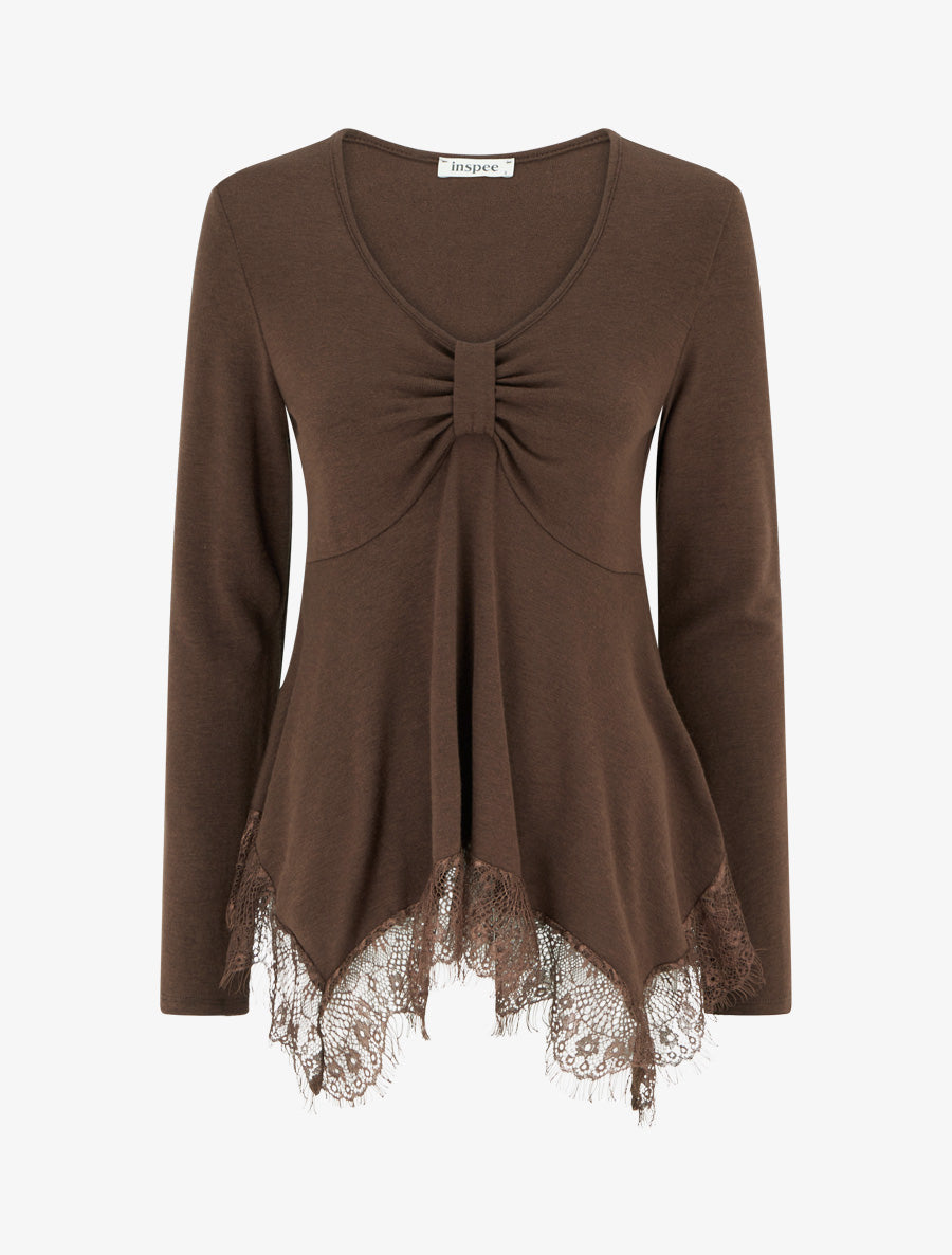 Fine Ruched V-Neck Sweater