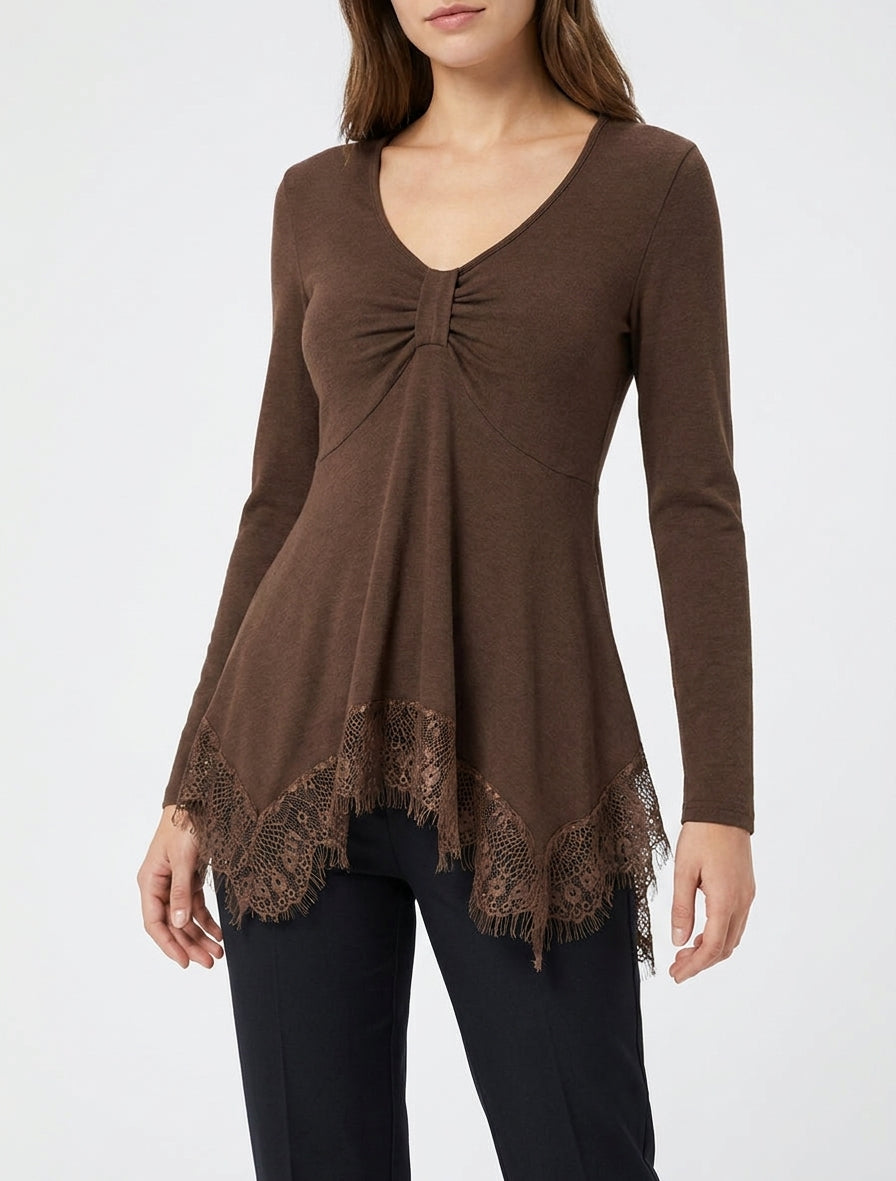 Fine Ruched V-Neck Sweater