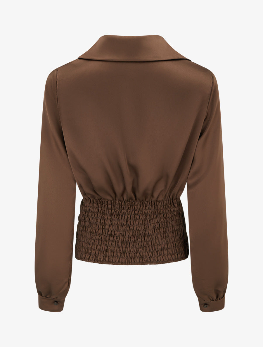 Satin Long Sleeve Button-Cuff Top