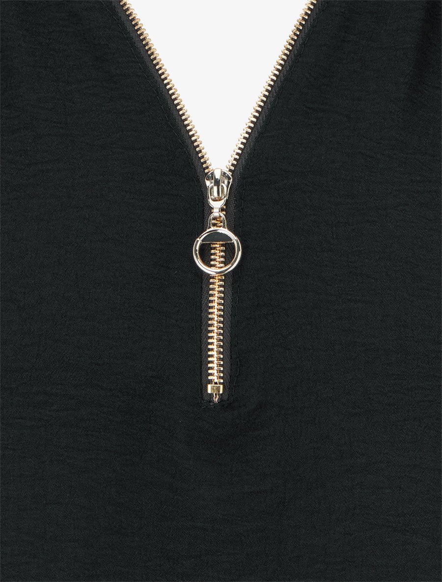 Fluid Top with Roll-Up Sleeves - Black