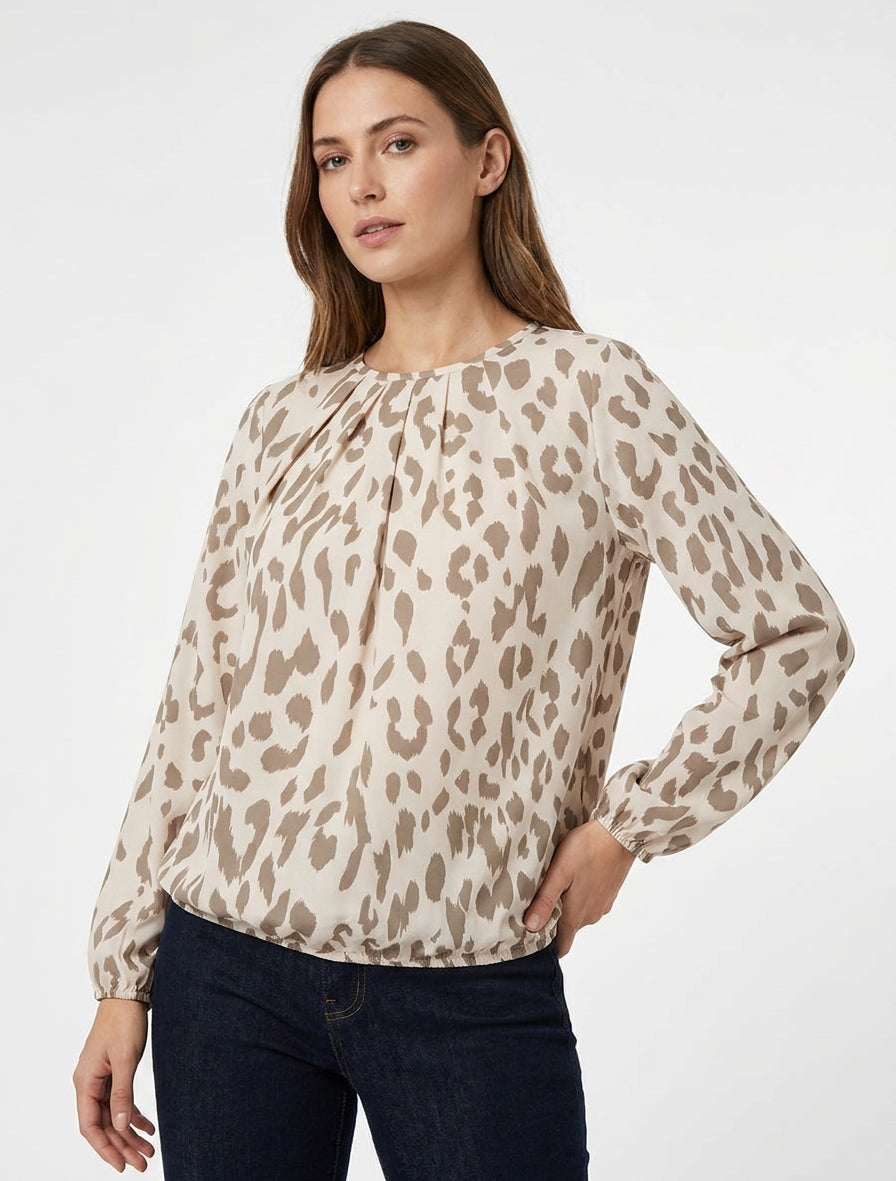 Fluid Cow Print Blouse - Taupe