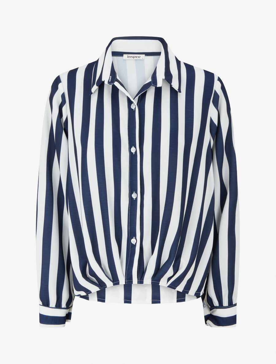 Striped Stand Collar Shirt Blouse
