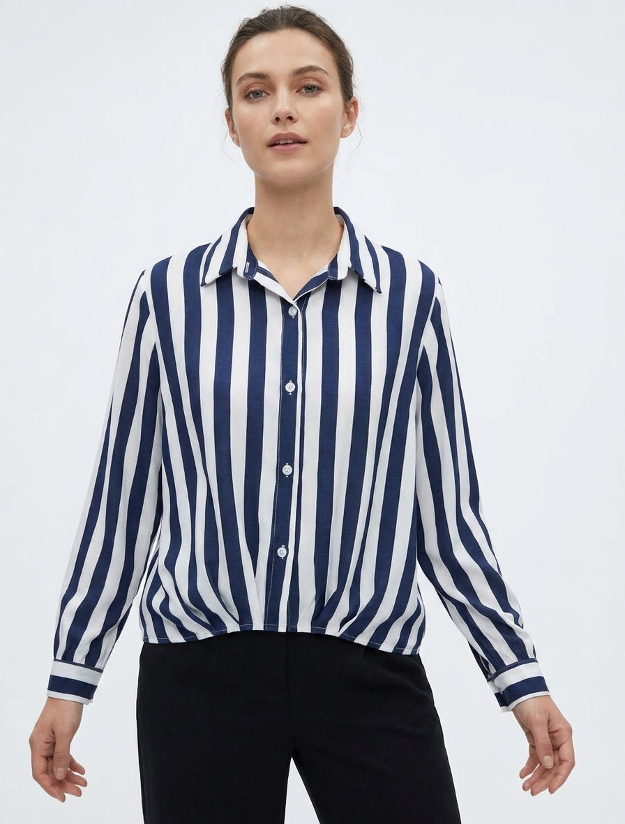 Striped Stand Collar Shirt Blouse