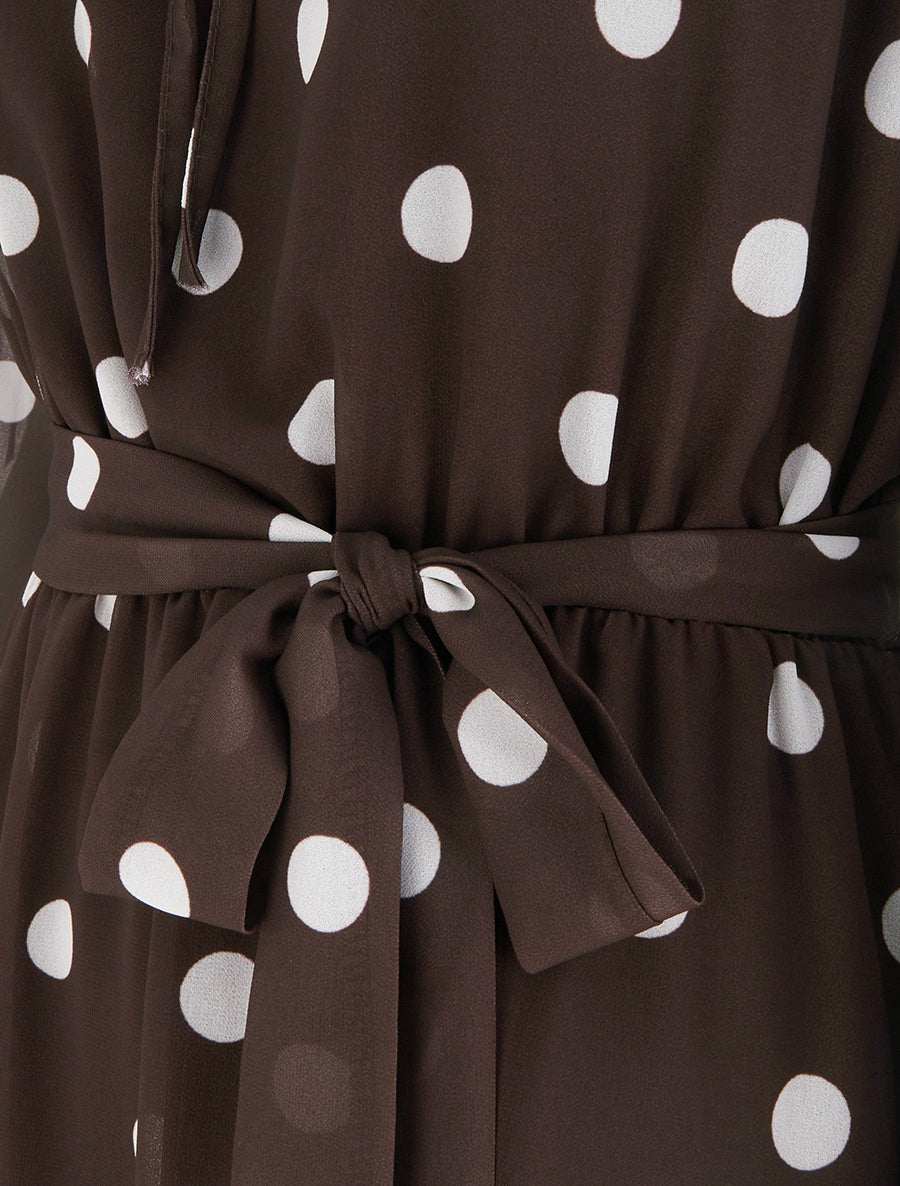 Flowing Polka Dot Tie-Waist Dress